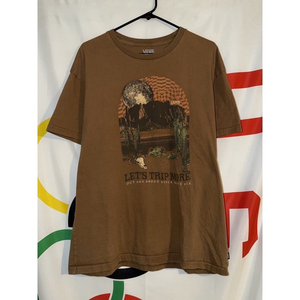 Vans Off The Wall T Shirt Large Let's Trip More Brown Nature Western